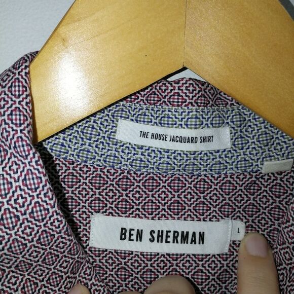 MEN BEN SHERMAN the House Jacquard Red Cotton Button Front Shirt Size Large - Picture 8 of 11